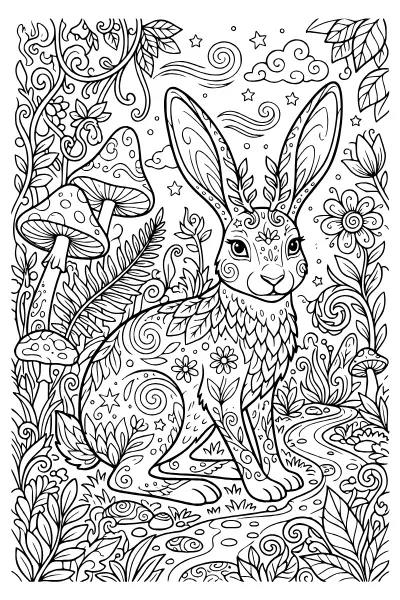 Fantasiehase mit Musterfell – Ausmalbilder Hase zum Ausdrucken