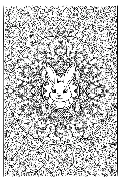 Hase im Kleeblatt-Mandala – Ausmalbilder Hase für Schulkinder