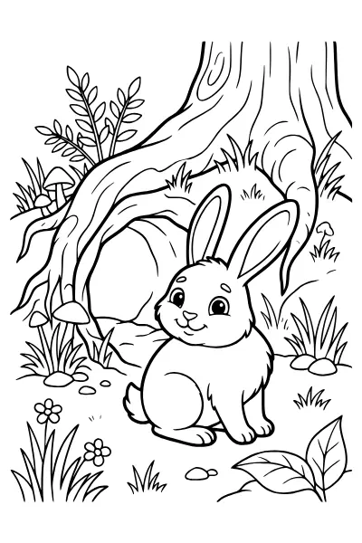 Hase vor seinem Bau – Ausmalbilder Hase für Kinder
