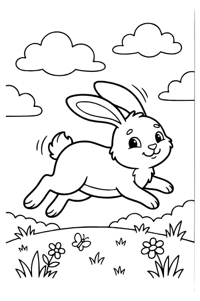 Hüpfender Hase über der Wiese – Ausmalbilder Hase