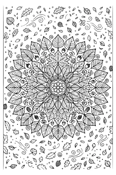Blätter-Mandala – Ausmalbilder Herbst zum Ausdrucken