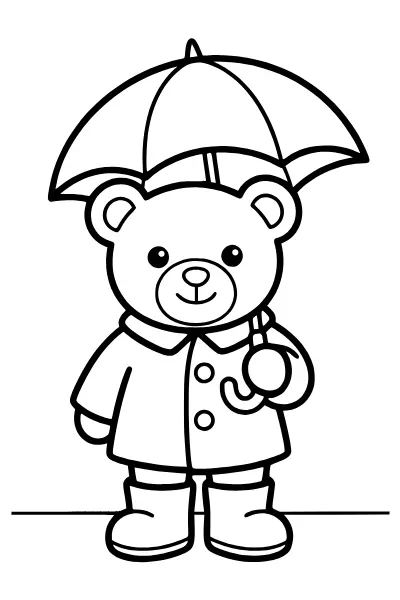Teddy im Regenmantel – Ausmalbilder Herbst zum Ausdrucken