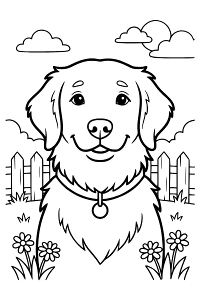 Ausmalbilder Hund: Golden Retriever als Rasseporträt zum Ausmalen