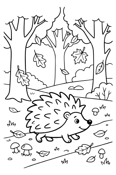 Igel im Herbstwald – Ausmalbilder Igel zum Ausdrucken