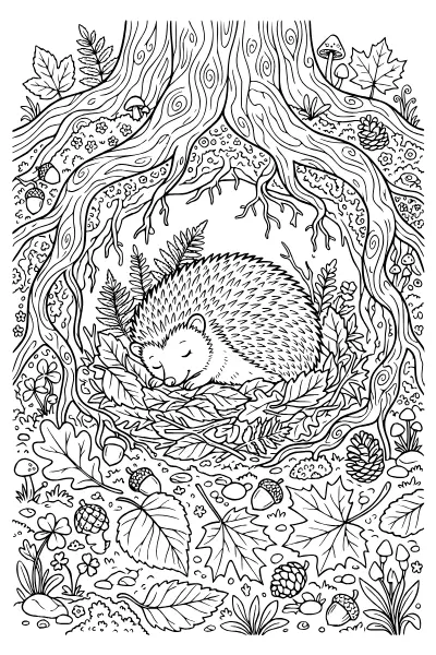 Igel im Winterschlaf-Nest – Ausmalbilder Igel für Kinder