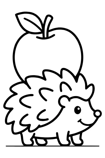 Igel mit Apfel – Ausmalbilder Igel zum Ausdrucken