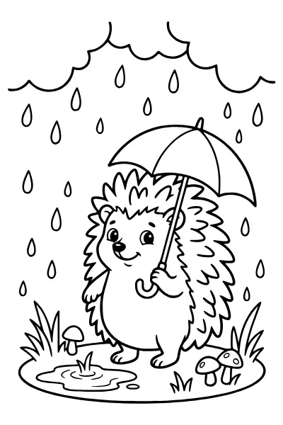 Igel mit Regenschirm – Ausmalbilder Igel für Kinder