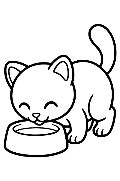 Ausmalbild Katze am Milchnapf – Ausmalbilder Katze kostenlos