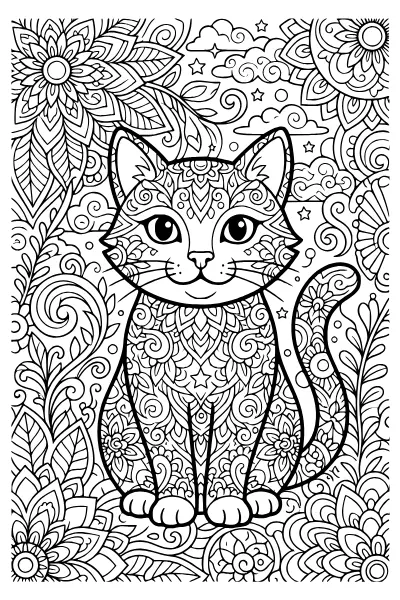 Ausmalbild Katze mit Mandala-Muster – Ausmalbilder Katze für geübte Hände