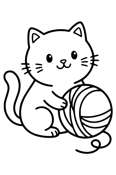 Ausmalbild Katze mit Wollknäuel – Ausmalbilder Katze zum Ausdrucken