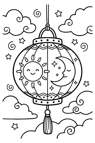 Trommel-Laterne mit Sonne und Mond – Ausmalbilder Laterne zum Ausmalen