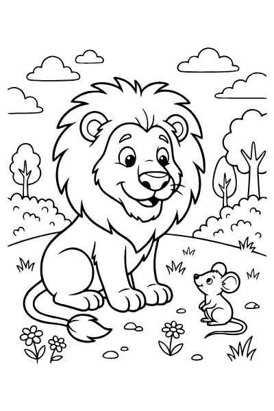 Löwe und kleine Maus – Ausmalbilder Löwe zum Ausdrucken