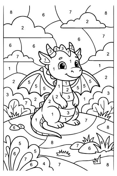 Malen nach Zahlen für Kinder: Drache zum Ausmalen