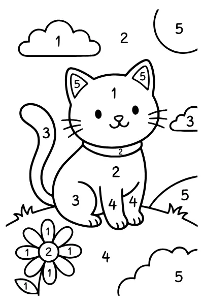 Malen nach Zahlen für Kinder: Katze zum Ausmalen