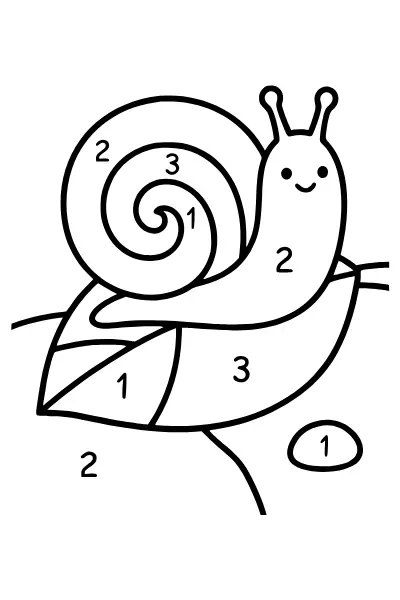Malen nach Zahlen für Kinder: Schnecke zum Ausmalen