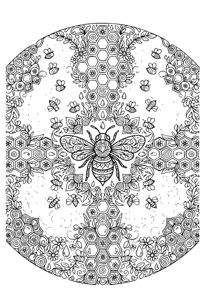 Bienenwaben mit Bienen – Mandalas zum Ausdrucken