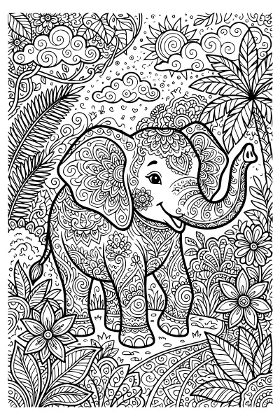Elefant mit Ornamenten – Mandalas zum Ausdrucken