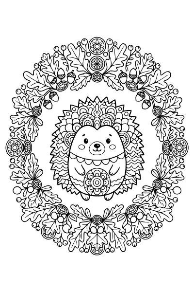 Igel mit Blätterkranz – Mandalas zum Ausdrucken