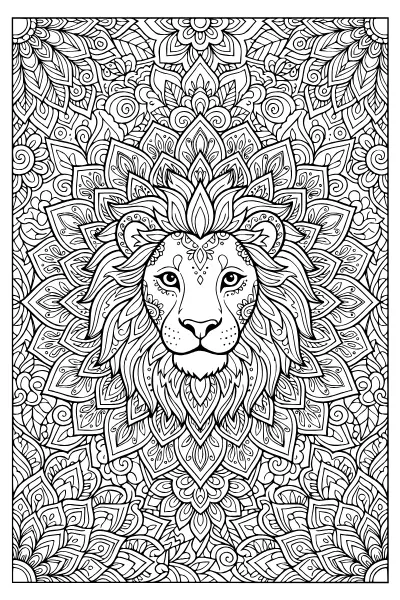Löwe mit Mähnenornamenten – Mandalas zum Ausdrucken