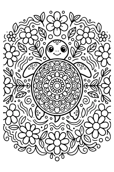 Schildkröte mit Panzermuster – Mandalas zum Ausdrucken