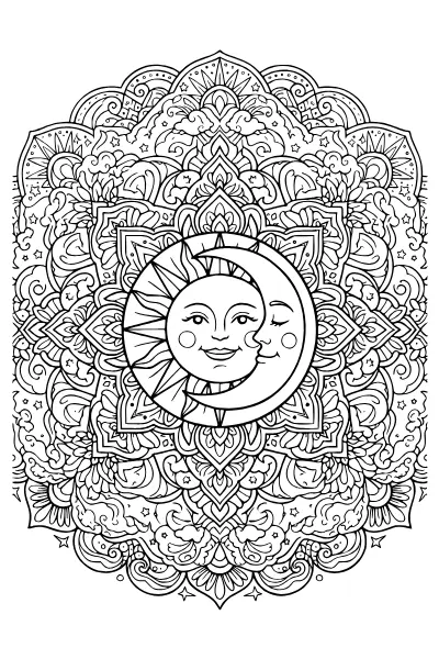 Sonne, Mond und Sterne – Mandalas zum Ausdrucken