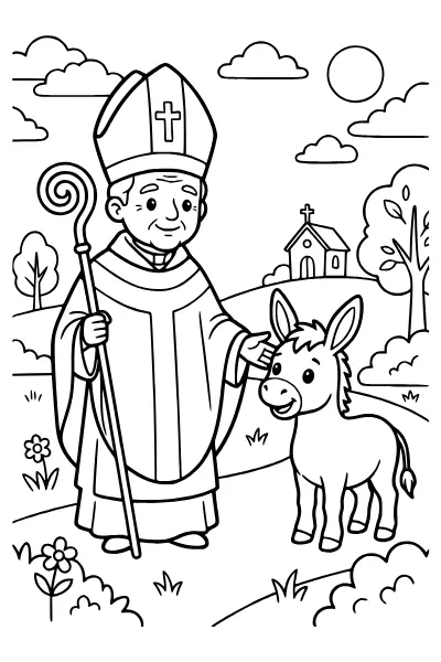 Nikolaus mit Esel als Malvorlage – Ausmalbilder Nikolaus