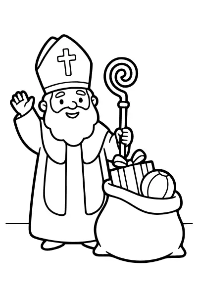Nikolaus mit großem Gabensack zum Ausmalen – Ausmalbilder Nikolaus