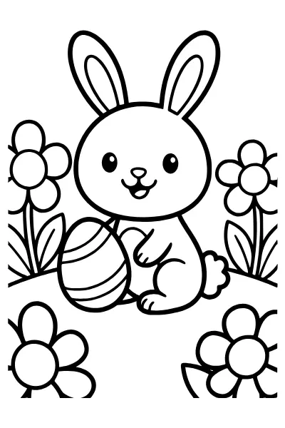 Hase auf der Frühlingswiese zum Ausmalen – Ausmalbilder Osterhase für Kita-Kinder