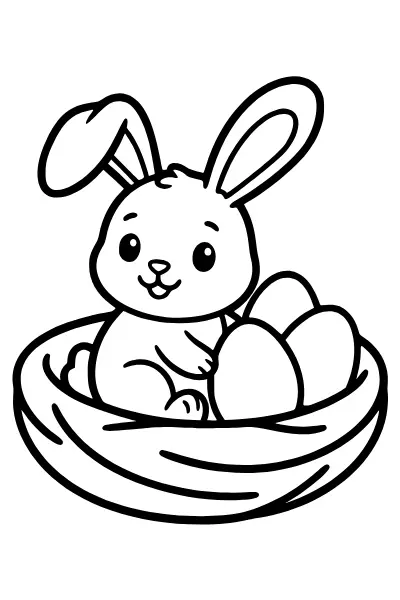 Hase im Nest zum Ausmalen – Ausmalbilder Osterhase mit großen Flächen