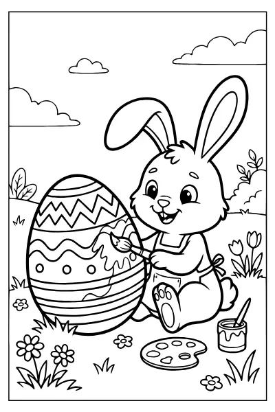 Osterhase bemalt ein Osterei zum Ausmalen – Ausmalbilder Osterhase kostenlos