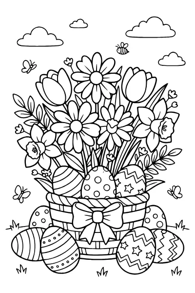 Blumenstrauß mit Ostereiern – Ausmalbilder Ostern zum Ausdrucken