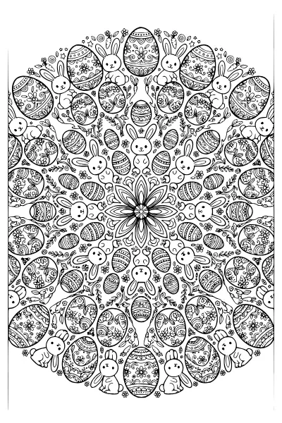 Mandala mit Ostereiern und Hasen – Ausmalbilder Ostern zum Ausdrucken