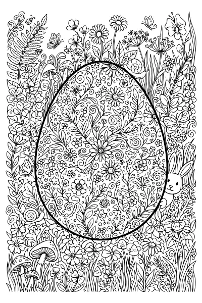 Osterei mit feinen Blumenmustern – Ausmalbilder Ostern zum Ausdrucken