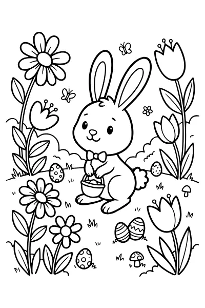 Osterhase im Garten – Ausmalbilder Ostern zum Ausdrucken