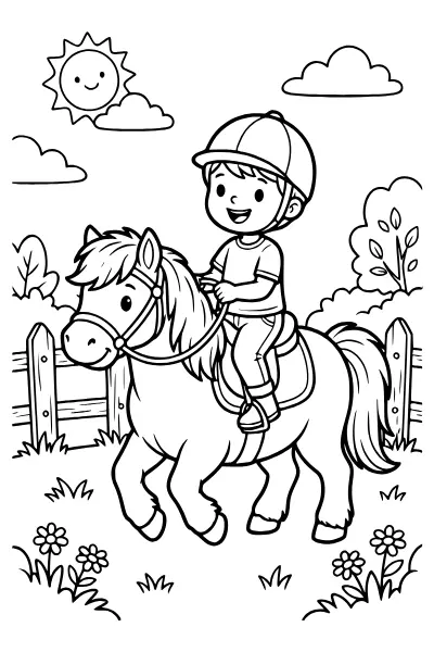 Kind reitet auf einem Pony – Ausmalbilder Pferde zum Ausdrucken