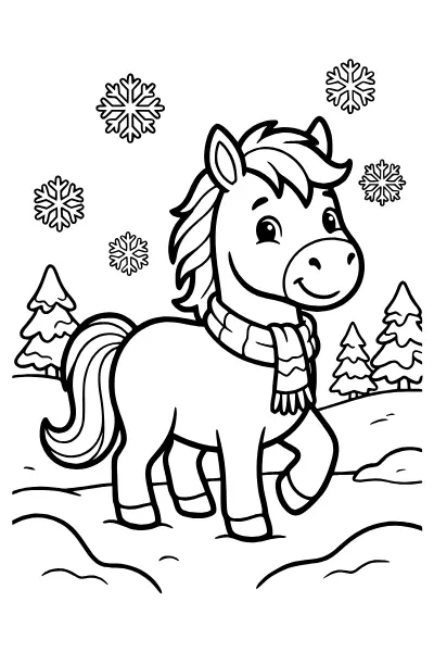 Pferd im Schnee – Ausmalbilder Pferde zum Ausdrucken