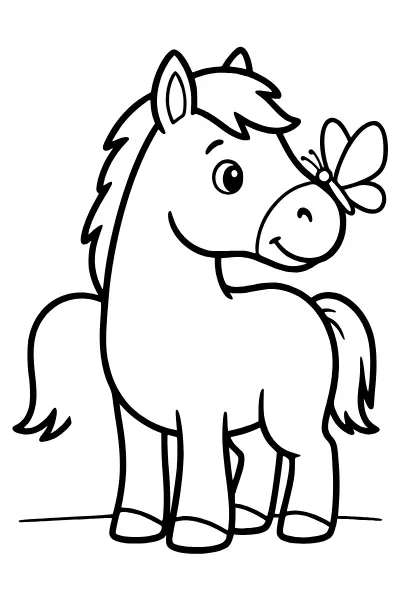 Pferd mit Schmetterling – Ausmalbilder Pferde zum Ausdrucken