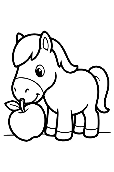Pony mit Apfel – Ausmalbilder Pferde zum Ausdrucken