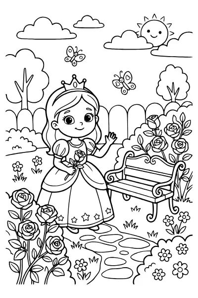 Prinzessin im Rosengarten – Ausmalbilder Prinzessin zum Ausdrucken