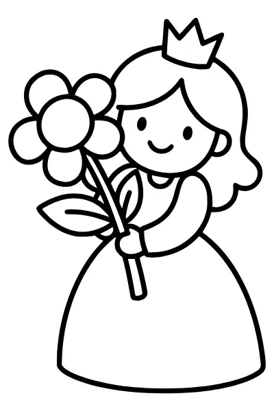 Prinzessin mit Blume – Ausmalbilder Prinzessin zum Ausdrucken