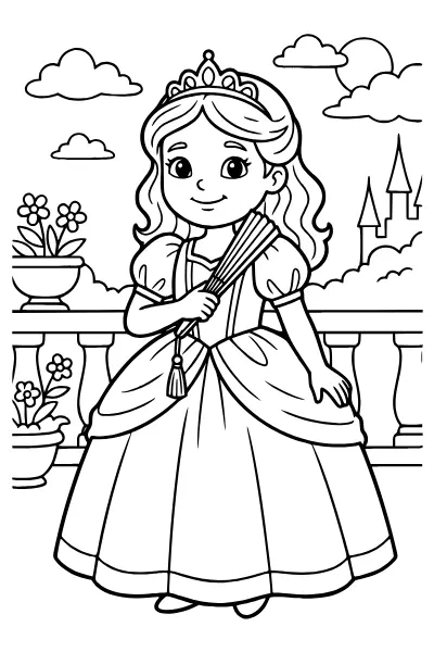 Prinzessin mit Fächer – Ausmalbilder Prinzessin zum Ausdrucken