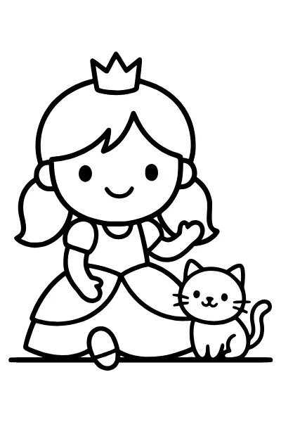 Prinzessin mit Katze – Ausmalbilder Prinzessin zum Ausdrucken