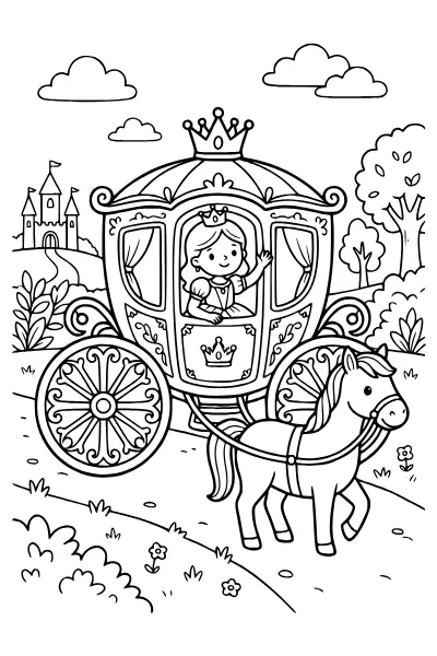 Prinzessin mit Kutsche – Ausmalbilder Prinzessin zum Ausdrucken