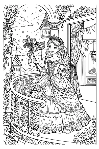 Prinzessin mit Maske – Ausmalbilder Prinzessin zum Ausdrucken