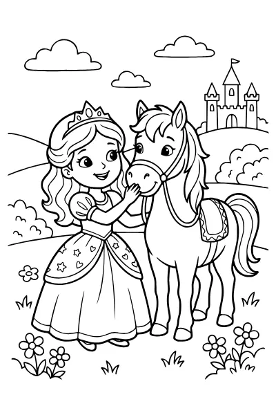 Prinzessin mit Pferd – Ausmalbilder Prinzessin zum Ausdrucken