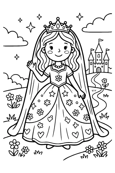 Prinzessin mit Schleier – Ausmalbilder Prinzessin zum Ausdrucken