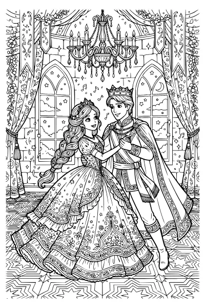 Prinzessin und Prinz beim Tanzen – Ausmalbilder Prinzessin zum Ausdrucken