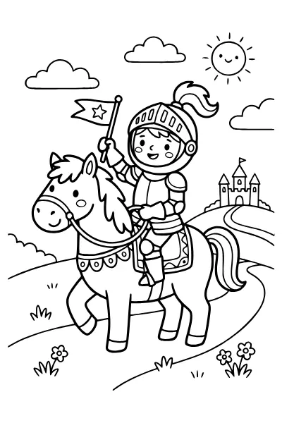 Ritter auf dem Pferd als Ausmalbild – Ausmalbilder Ritter für Kinder