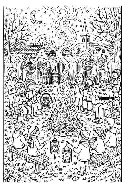 Martinsfeuer mit Kindern – Ausmalbilder Sankt Martin