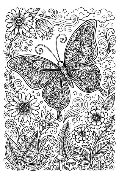 Schmetterling mit filigranen Flügelmustern – Ausmalbilder Schmetterling zum Ausdrucken